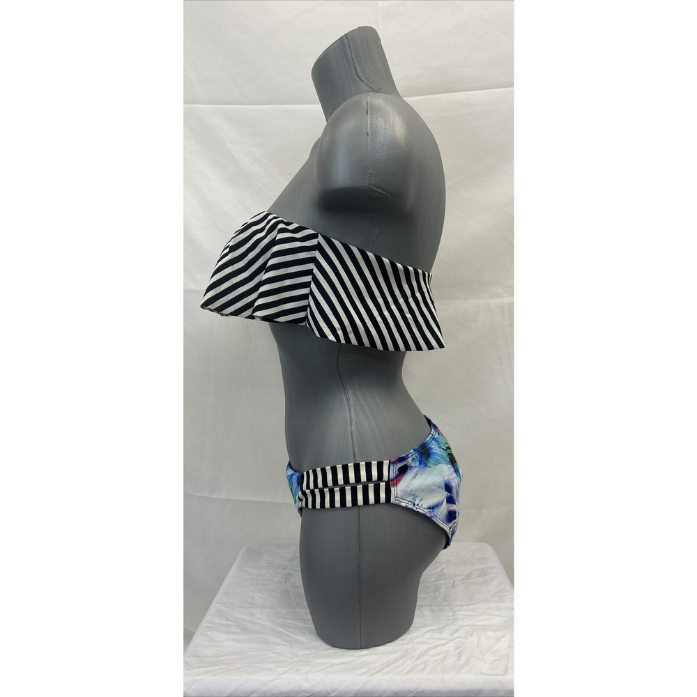 Hurley Women's Swimsuit Two Piece Bikini Black & White Bandeau Top & Bottoms Med - Picture 4 of 16